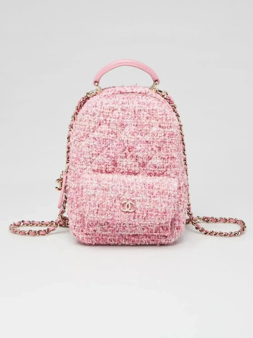 Chanel Pink/White Tweed Mini Backpack Bag - Picture 2 of 12